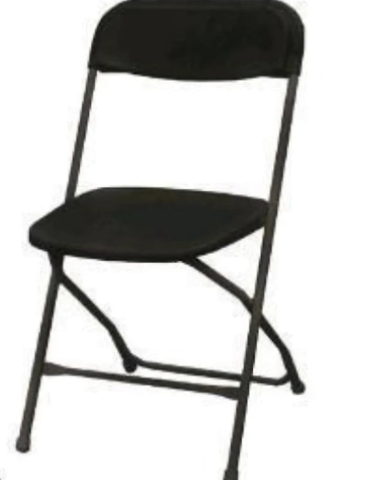 Black foldable chair rental from D’Carla Event Rental Inc. for events and gatherings