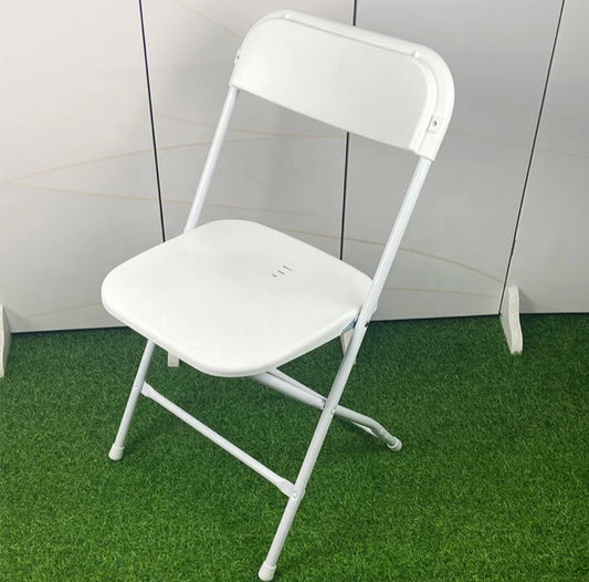 White foldable chair rental for events with a sleek design and sturdy frame